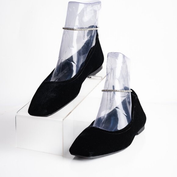 Massimo Dutti Womens Ballet flats Velvet Rhinestone Strap Black US 6.5 EU 37 New - Picture 1 of 8